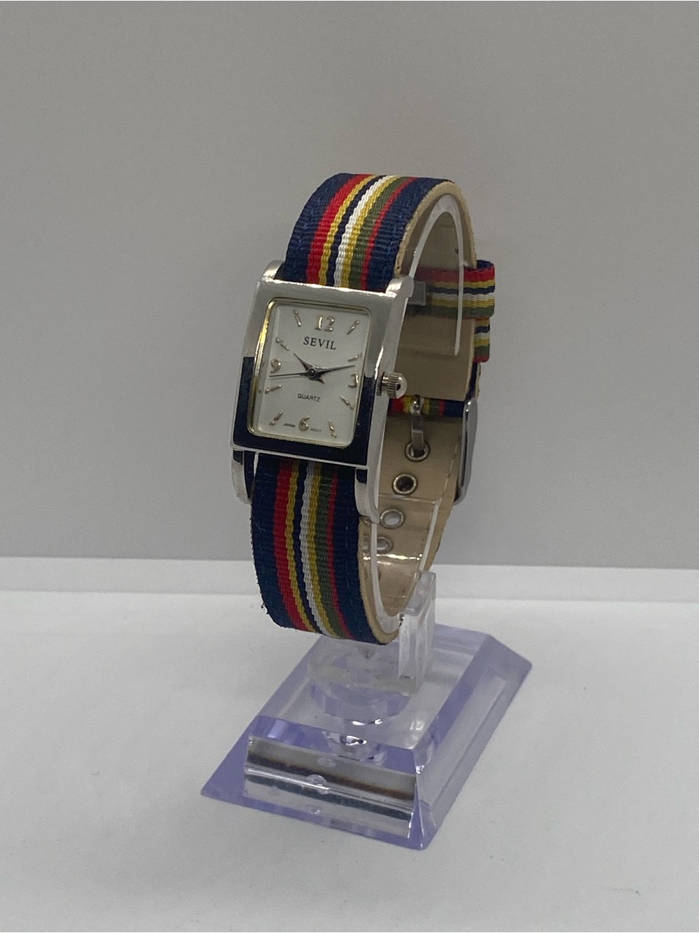 SEVIL Rectangular Quartz Watch with Multicolor Stripe Strap
